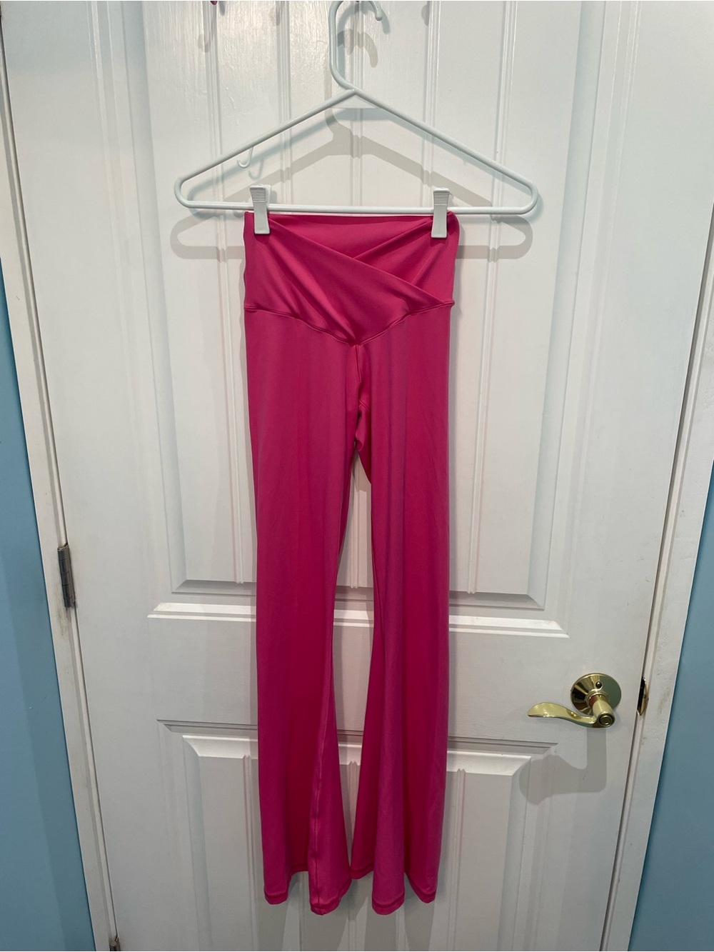 aerie Bright Pink Flare Yoga Pants with Crossover Waistband